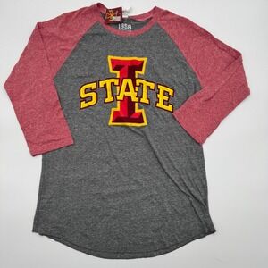 1858 Authentics Iowa State Cyclones Raglan 3/4 Sleeve Tee Grey Red Women Medium